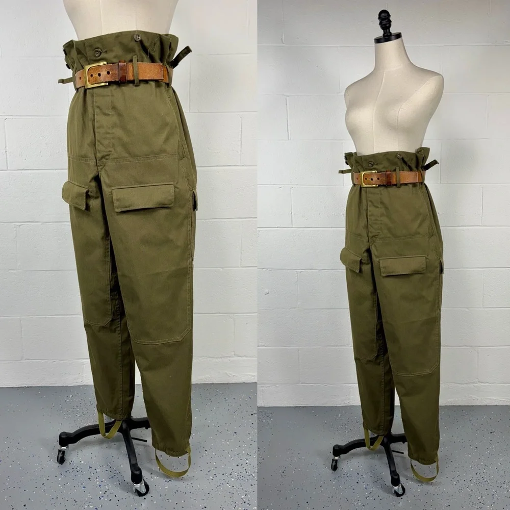 Vintage 80s Czech Army M85 Combat Cargo Pants Khaki Cotton Double Knee XL 40x32